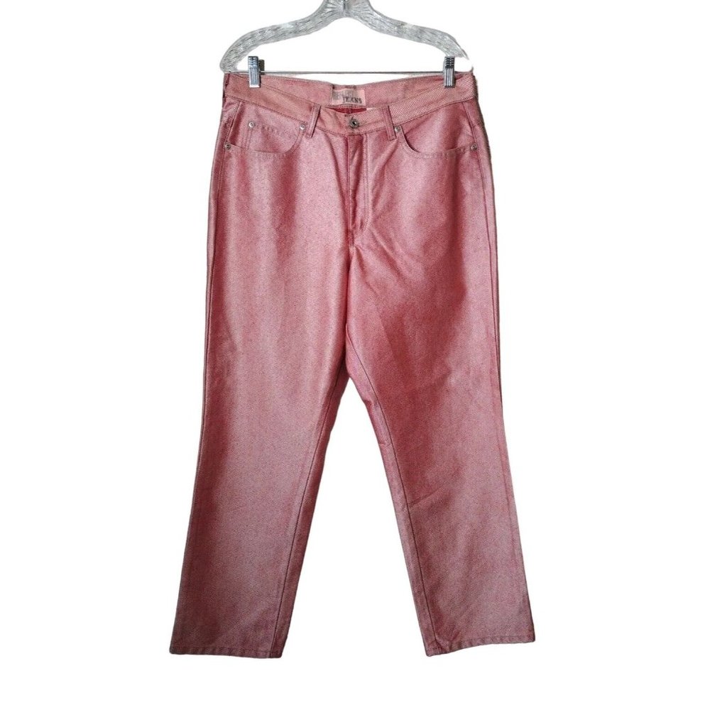 Vintage Reflect Jeans Womens 14 Salmon Pink Straight Wide Leg High Waisted